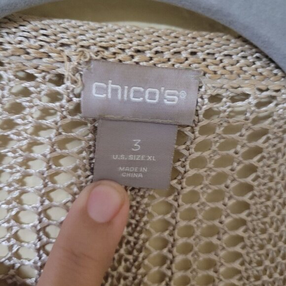 Chicos Open-Knit Fringe Kimono Womens‎ Size M/L Cardigan Duster Boho Cover up - Picture 2 of 8